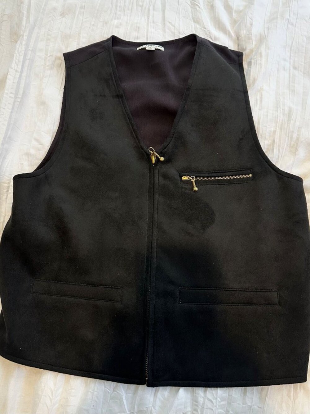 Earthbound Black Faux Suede Moto Vest with Gold Hardware Small